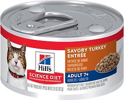 Hill's Science Diet Adult 7+ Savory Turkey Entree Canned Cat Food, 82-g can, case of 24
