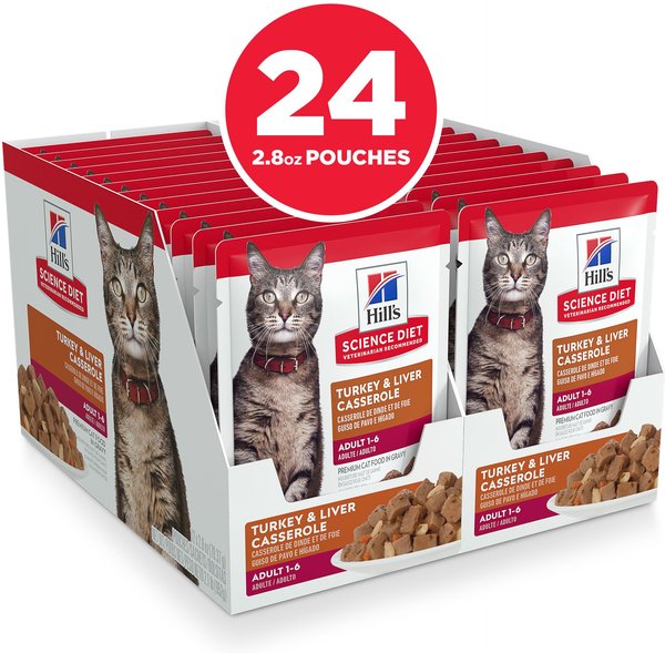Show full view: Hill's Science Diet Adult Turkey & Liver Casserole Recipe Cat Food, 79-g pouch, case of 24 slide 3 of 8