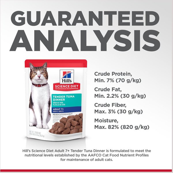 Show full view: Hill's Science Diet Adult 7+ Tender Tuna Recipe Cat Food, 79-g pouch, case of 24 slide 5 of 7