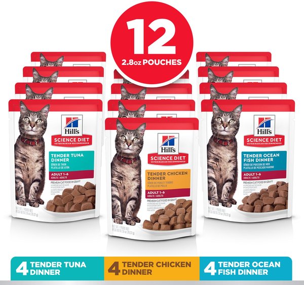 Show full view: Hill's Science Diet Adult Tender Dinner Variety Pack Cat Food, 79-g pouch, case of 12 slide 3 of 8
