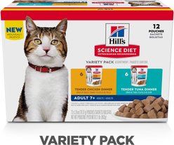Hill's Science Diet Adult 7+ Tender Dinner Variety Pack Cat Food, 79-g pouch, case of 12