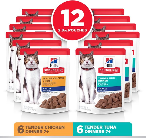 Show full view: Hill's Science Diet Adult 7+ Tender Dinner Variety Pack Cat Food, 79-g pouch, case of 12 slide 3 of 8