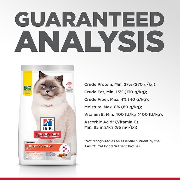 Show full view: Hill's Science Diet Adult 7+ Perfect Digestion Chicken Dry Cat Food, 1.58-kg bag slide 6 of 8