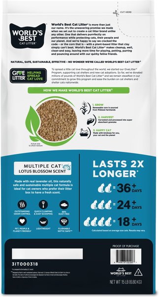 Show full view: World's Best Lotus Blossom Scented Corn Cat Litter, 6.8-kg bag slide 3 of 10