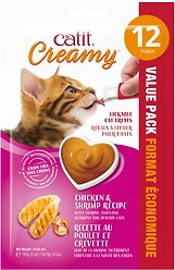 Catit Creamy Chicken & Shrimp Lickable Cat Treats, 15-g tube, case of 12