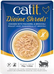 Catit Divine Shreds Chicken with Mackerel & Broccoli Wet Cat Food, 75-g pouch