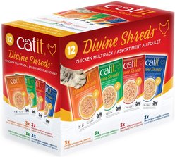 Catit Divine Shreds Chicken Multipack Wet Cat Food, 75-g pouch, pack of 12