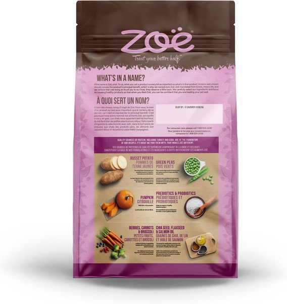 Show full view: Zoe Indoor Turkey with Peas & Russet Potato Dry Cat Food, 1.36-kg bag slide 4 of 5
