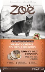 Zoe Weight Control Turkey with Barley & Quinoa Dry Cat Food, 1.36-kg bag