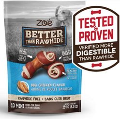 Zoe Better Than Rawhide Mini Bones BBQ Chicken Dog Treats, 10 count