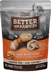 Zoe Better than Rawhide Mini Bones Peanut Butter Dog Treats, 10 count