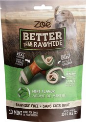 Zoe Better Than Rawhide Mini Bones Mint Dog Treats, 10 count