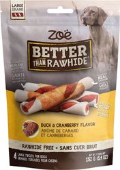 Zoe Better Than Rawhide Twists Duck & Cranberry Dog Treats, 4 count