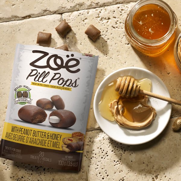 Show full view: Zoe Pill Pops Peanut Butter with Honey Dog Treats, 100-g bag slide 3 of 6