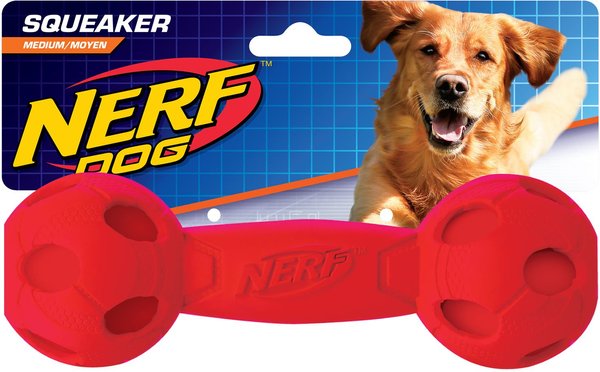 Show full view: Nerf Dog Squeak Barbell Dog Toy slide 3 of 4