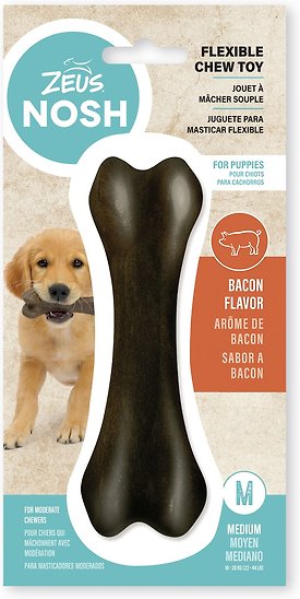 ZEUS Nosh Flexible Puppy Bacon Flavour Chew Bone Dog Toy, Medium