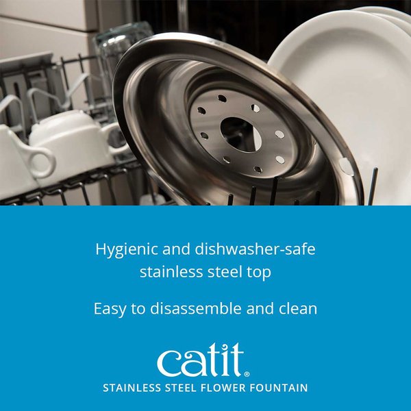 Show full view: Catit Flower Stainless Steel Top Cat Fountain, 3-L slide 5 of 9