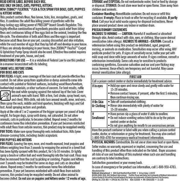 Show full view: Zodiac Flea & Tick Spray for Dogs & Cats, 475-ml bottle slide 3 of 3