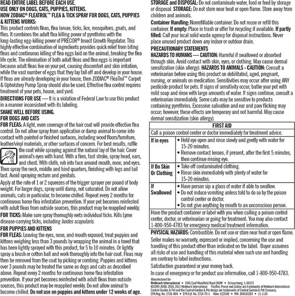Show full view: Zodiac Dual Action Flea & Tick Spray for Cats, 236-ml bottle slide 3 of 3