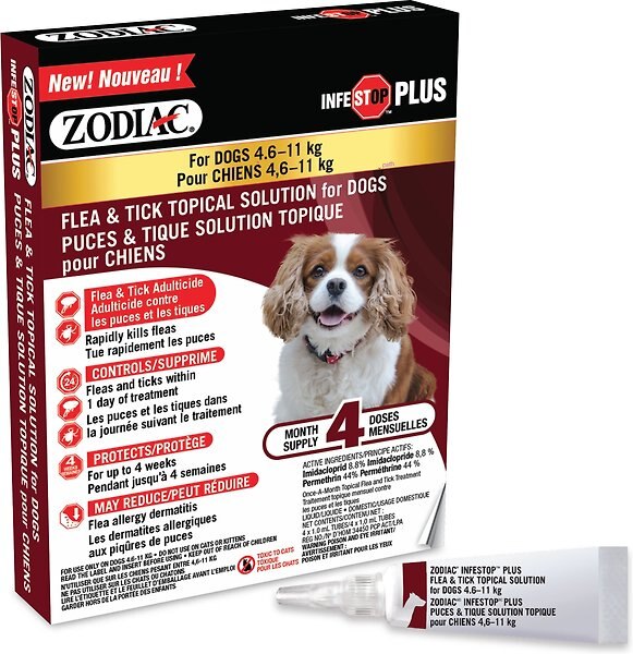 Show full view: Zodiac Infestop PLUS Flea & Tick Topical Solution for Dogs, 4.6-11 kg slide 3 of 4