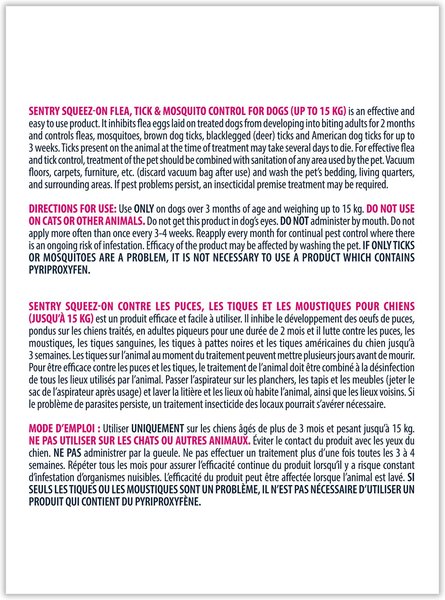Show full view: Sentry Squeez-On Flea Tick & Mosquito Treatment for Dogs, Up to 15 kg slide 4 of 6