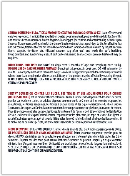 Show full view: Sentry Squeez-On Flea Tick & Mosquito Treatment for Dogs, Over 30 kg slide 4 of 6