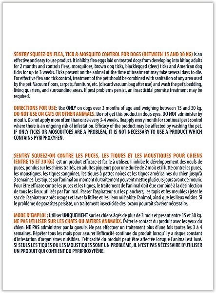 Show full view: Sentry Squeez-On Flea Tick & Mosquito Treatment for Dogs, 15-30 kg slide 4 of 6