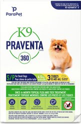 Parapet K9 Praventa 360 Flea & Tick Treatment for Dogs, Up to 4.5 kg, 3 count