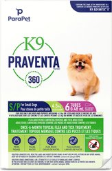 Parapet K9 Praventa 360 Flea & Tick Treatment for Dogs, Up to 4.5 kg, 6 count