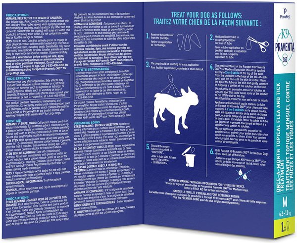 Show full view: Parapet K9 Praventa 360 Flea & Tick Treatment for Dogs, 4.6-11 kg, 1 count slide 4 of 7