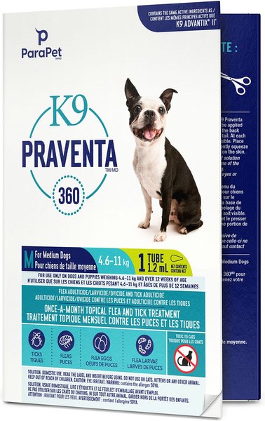 Show full view: Parapet K9 Praventa 360 Flea & Tick Treatment for Dogs, 4.6-11 kg, 1 count slide 6 of 7