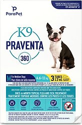 Parapet K9 Praventa 360 Flea & Tick Treatment for Dogs, 4.6-11 kg, 3 count