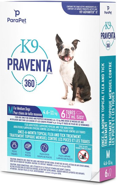 Show full view: Parapet K9 Praventa 360 Flea & Tick Treatment for Dogs, 4.6-11 kg, 6 count slide 3 of 7