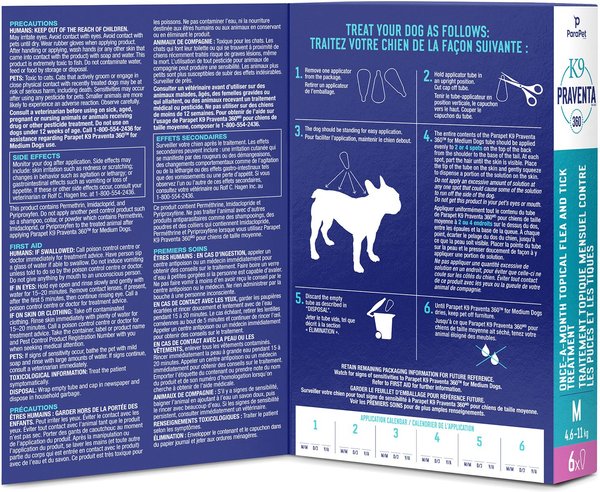 Show full view: Parapet K9 Praventa 360 Flea & Tick Treatment for Dogs, 4.6-11 kg, 6 count slide 4 of 7