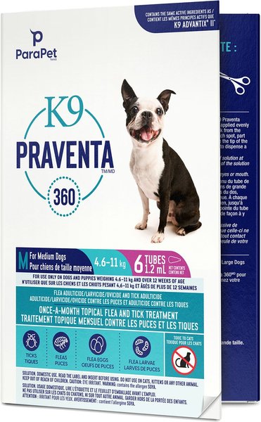 Show full view: Parapet K9 Praventa 360 Flea & Tick Treatment for Dogs, 4.6-11 kg, 6 count slide 6 of 7