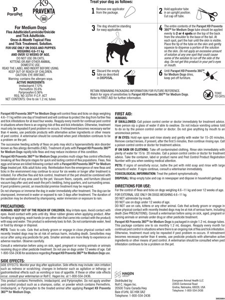 Show full view: Parapet K9 Praventa 360 Flea & Tick Treatment for Dogs, 4.6-11 kg, 6 count slide 7 of 7
