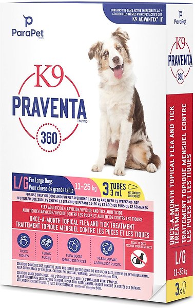 Show full view: Parapet K9 Praventa 360 Flea & Tick Treatment for Dogs, 11-25 kg, 3 count slide 3 of 7