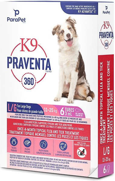 Show full view: Parapet K9 Praventa 360 Flea & Tick Treatment for Dogs, 11-25 kg, 6 count slide 3 of 7