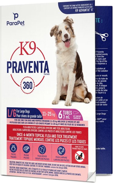 Show full view: Parapet K9 Praventa 360 Flea & Tick Treatment for Dogs, 11-25 kg, 6 count slide 6 of 7