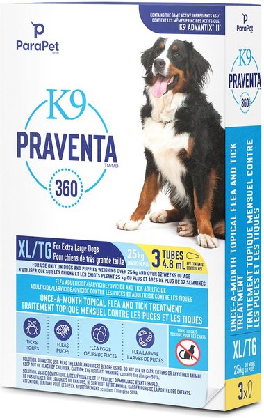Show full view: Parapet K9 Praventa 360 Flea & Tick Topical Treatment for Dogs, Over 25 kg, 3 count slide 3 of 8
