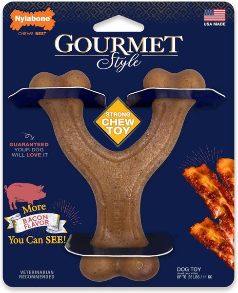 Show full view: Nylabone Gourmet Style Strong Chew Wishbone Bacon Chew Dog Toy, Regular slide 5 of 9
