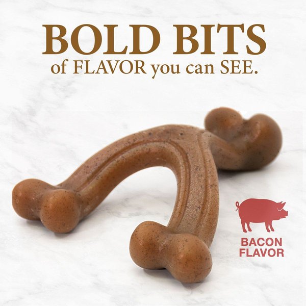 Show full view: Nylabone Gourmet Style Strong Chew Wishbone Bacon Chew Dog Toy, Large slide 3 of 9