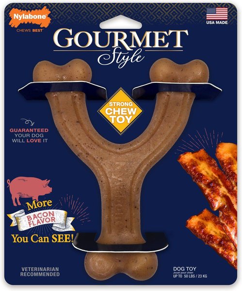 Show full view: Nylabone Gourmet Style Strong Chew Wishbone Bacon Chew Dog Toy, Large slide 5 of 9