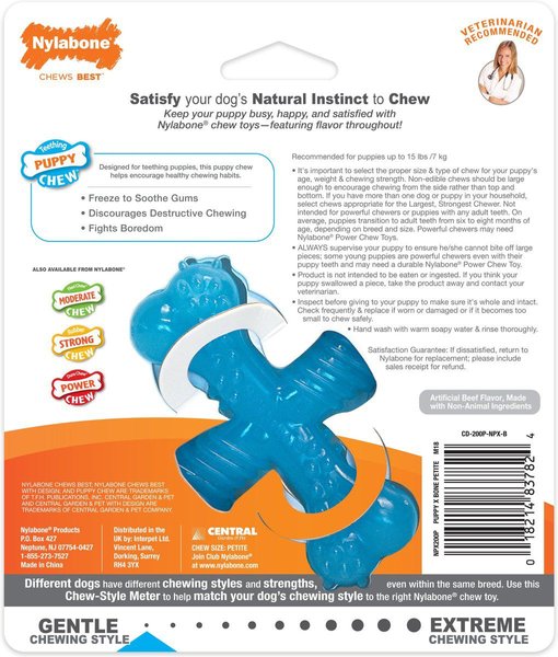Show full view: Nylabone Puppy Teething X Bone Beef Flavor Chew Dog Toy slide 7 of 10