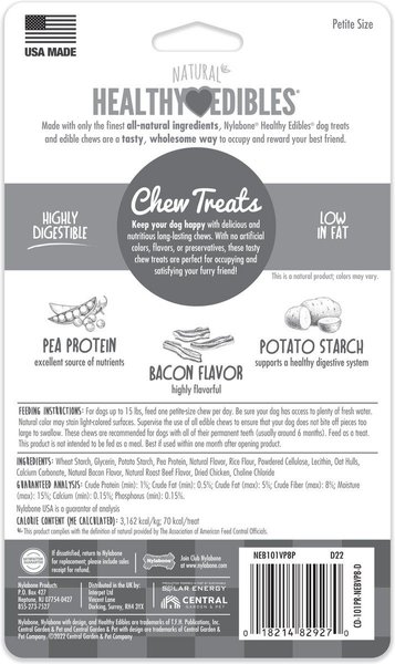 Show full view: Nylabone Healthy Edibles Longer Lasting Bacon Flavour X-Small Breed Bone Dog Treats, 8 count slide 7 of 10