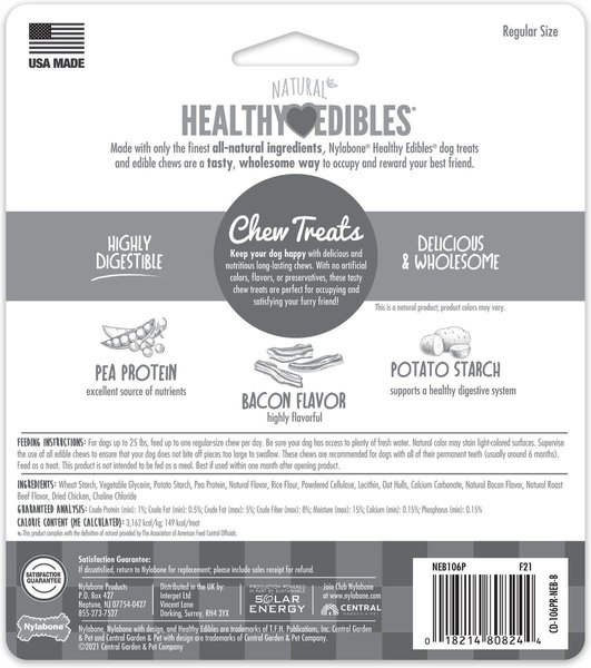 Show full view: Nylabone Healthy Edibles Longer Lasting Bacon Flavour Small Bone Dog Treats, 3 count slide 7 of 10