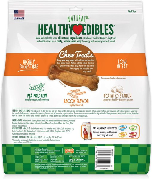 Show full view: Nylabone Healthy Edibles Natural Long Lasting Bacon Flavour Medium Chew Dog Treats, 12 count slide 6 of 9