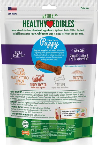 Show full view: Nylabone Healthy Edibles Puppy Turkey & Sweet Potato Flavour X-Small Bone Dog Treats, 16 count slide 7 of 9