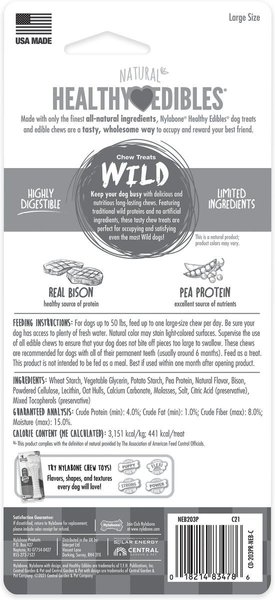 Show full view: Nylabone Healthy Edibles Wild Natural Long Lasting Bison Flavour Large Chew Dog Treat, 1 count slide 7 of 10