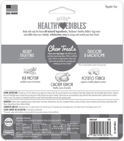 Show full view: Nylabone Healthy Edibles Longer Lasting Chicken Flavour Small Bone Dog Treats, 3 count slide 7 of 10